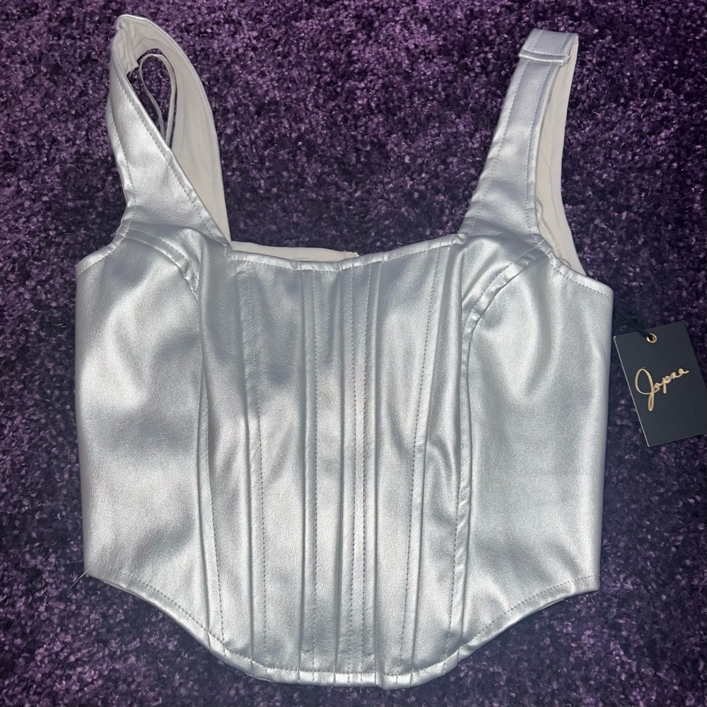 Metallic Pleather Corset Cropped Top